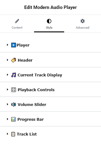 Elementor Editor with Modern Audio Player Widget